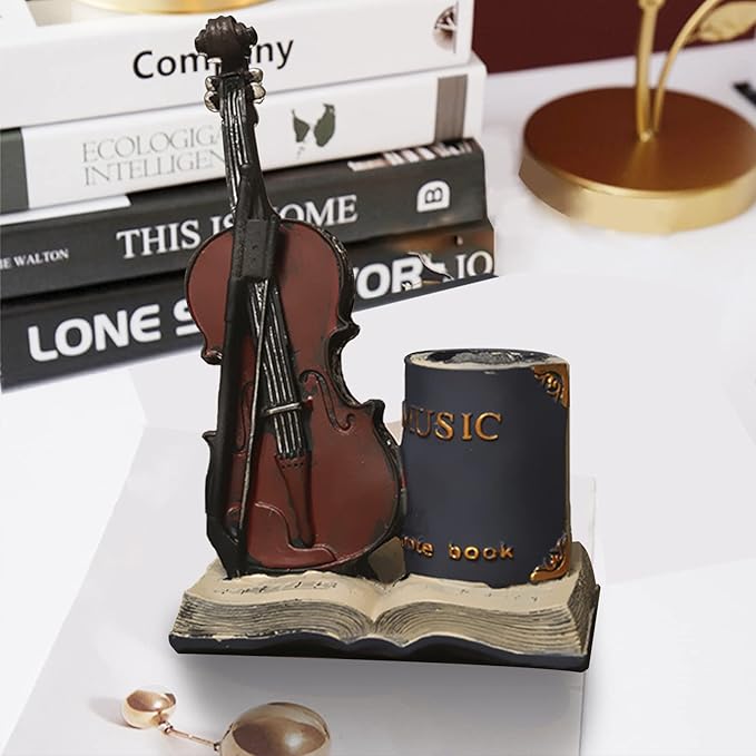 Jaugufiy Resin Violin Sculpture Pen Holder Pencil Holder Pen Organizer Cosmetic - Image 7