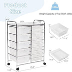 COSTWAY 15 Drawer Rolling Storage Cart, Utility Tools Paper Organizer on Wheels - Image 3