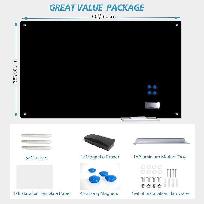 Magnetic Glass Dry Erase Board White Board Wall Mounted Whiteboard, Large - Image 7