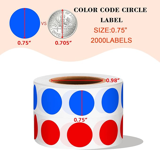 PARLAIM 2 Rolls 2000PCS 3/4" Round Circle Color-Code Dot Stickers, 2 Color - Image 2