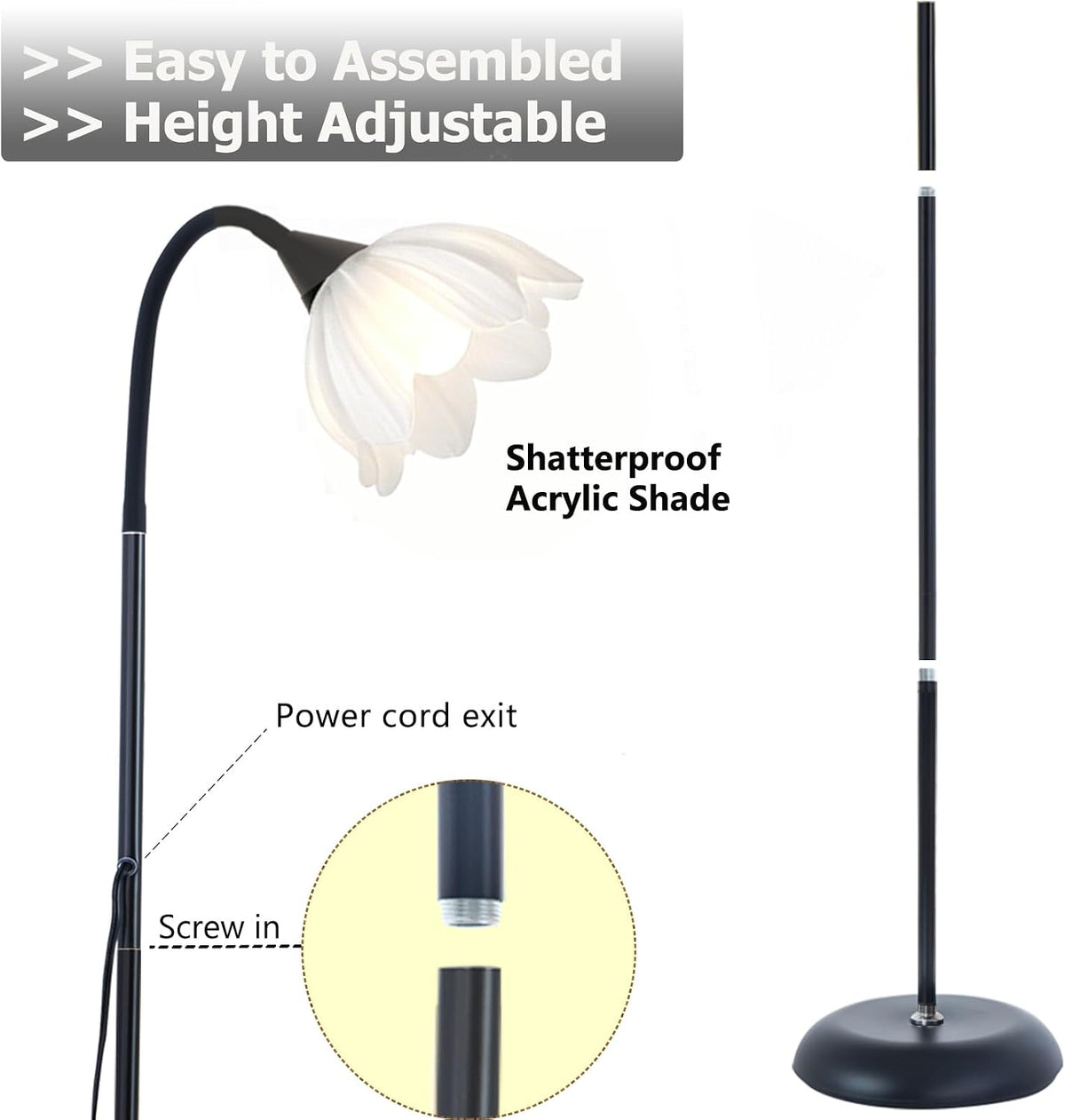 Flower Floor Short Lamp Adjustable Height Bendable Standing Corner Lamps