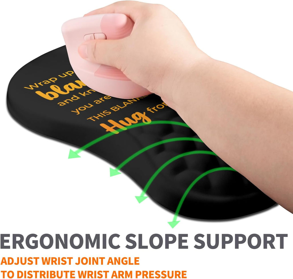 Ergonomic Joint Wrist Support Mouse Pad with Memory Foam Cushion Massage Bump, Carpal Tunnel Pain Relief Mousepad Slope Design for Wrist Rest, 11.8x7.9 in, Hug You and Me