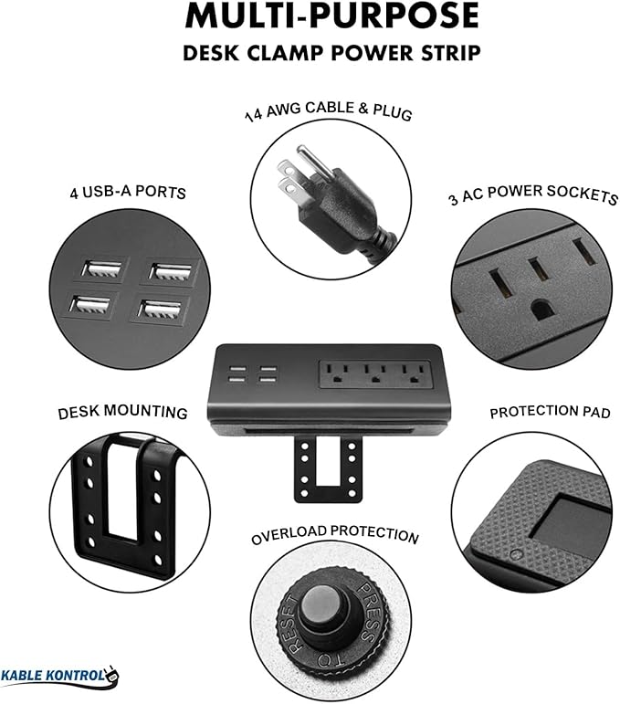 Kable Kontrol Desk Clamp Power Strip - Image 2
