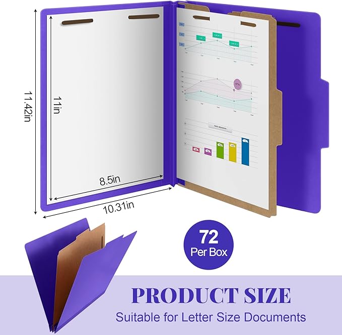 Skyygemm 72 Pcs Classification Folders Letter Size, 1 Divider Pressboard File - Image 2