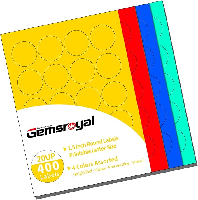 Gemsroyal 1.5 Inch Colored Round Labels Printable, 1.5" Color Coding Labels by Gemsroyal