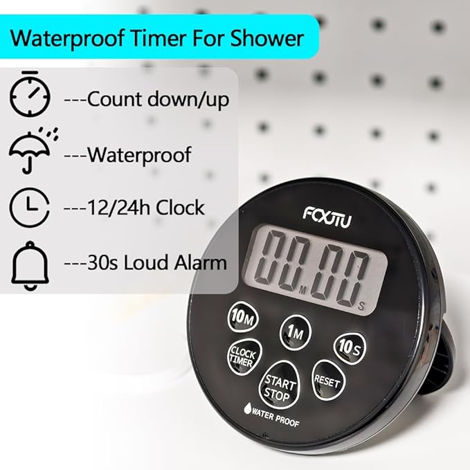 FCXJTU Digital Waterproof Shower Clock Timer, Bathroom Shower Countdown Timer - Image 2