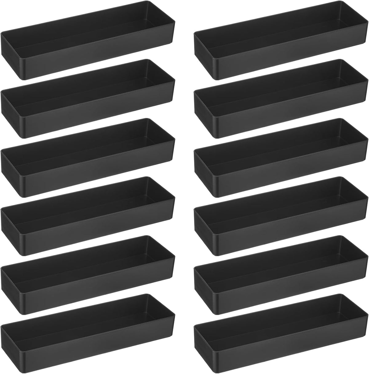 Teling 12 Pcs Black Plastic Desk Drawer Organizer Pen Tray Shallow