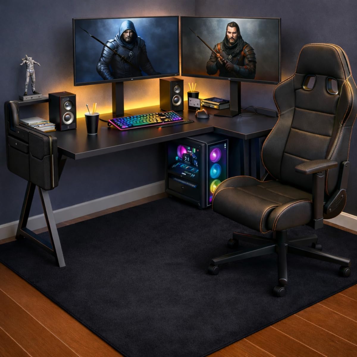 Lakurasu Chair Mat, Gaming Chair Mat, Floor Protection, Scratch Resistant, Soundproofing, Water Repellent, Black, 5.1 x 63.0 inches (130 x 160 cm)