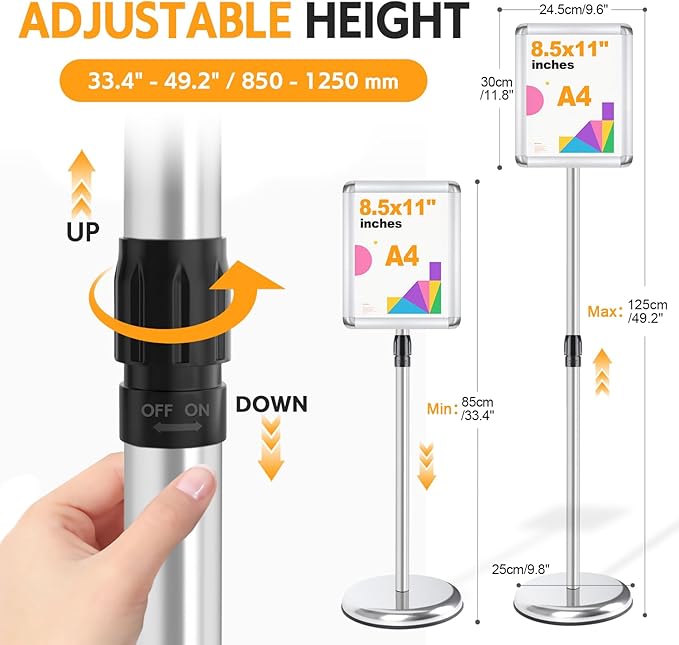 RedChili 2 Pack Sign Holder Stand 8.5x11 Inch, Adjustable Floor Standing Sign - Image 2