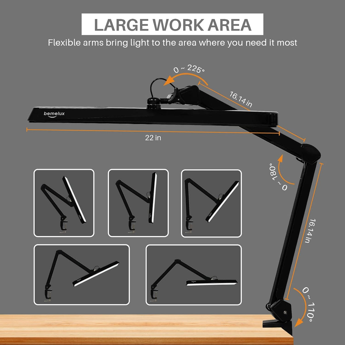 LED Architect Desk Lamp with Clamp, 30W 2500LM, Black 30CCT
