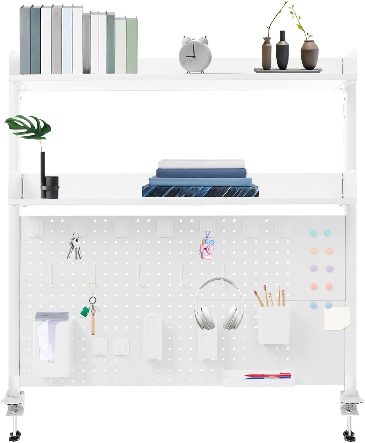 Dlinanta Clamp-On Pegboard Desk Organizer, 2-Tier Clamp On Desk Shelf