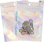 100Pcs Holographic Packaging Bags, 3.5x4.7 inch Resealable Foil Pouch Mylar by Motomy