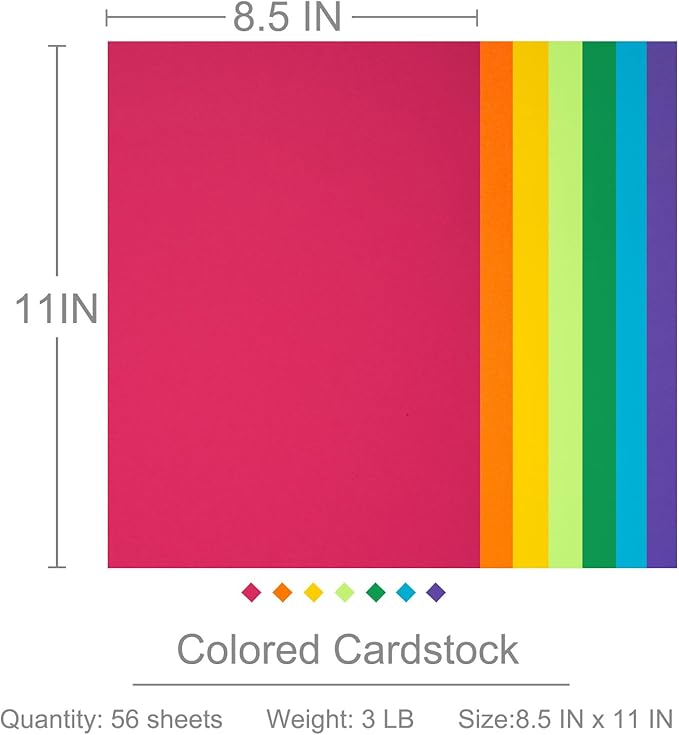 Colored Cardstock 8.5 in x 11 in, 56 Sheet Classic Rainbow Index Paper 300 - Image 4