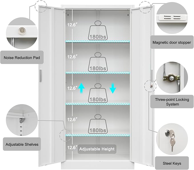 TaskStorz Storage Cabinet, 72 Inch Tall Metal Storage Cabinet - Image 6