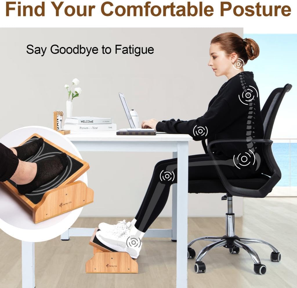 StrongTek Under Desk Adjustable Foot Rest, Wooden Rocking Footrest