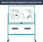 Mobile Whiteboard on Wheels, 48x32 Inches Rolling Whiteboard, Magnetic Dry - Image 5
