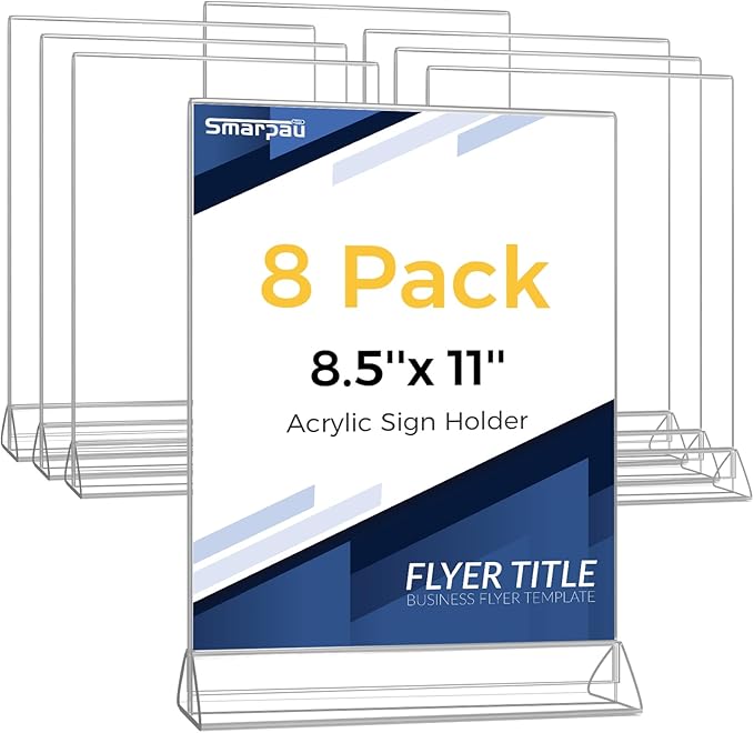 Smarpau Acrylic Sign Holder 8.5x11, 8 Pack Double-Sided Picture Frames Display by Smarpau