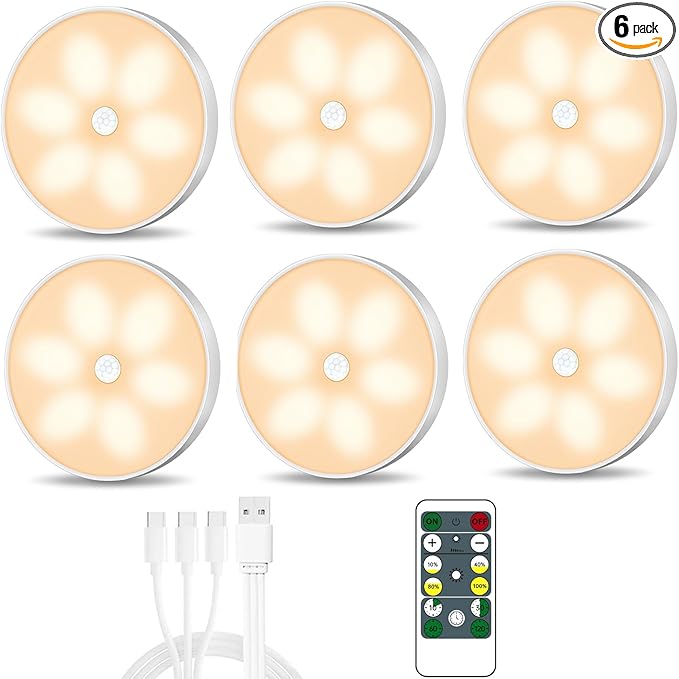 Warm Color LED Closet Lights Motion Sensor Puck Light, USB Rechargeable Battery by BringYouWarmLightingCare