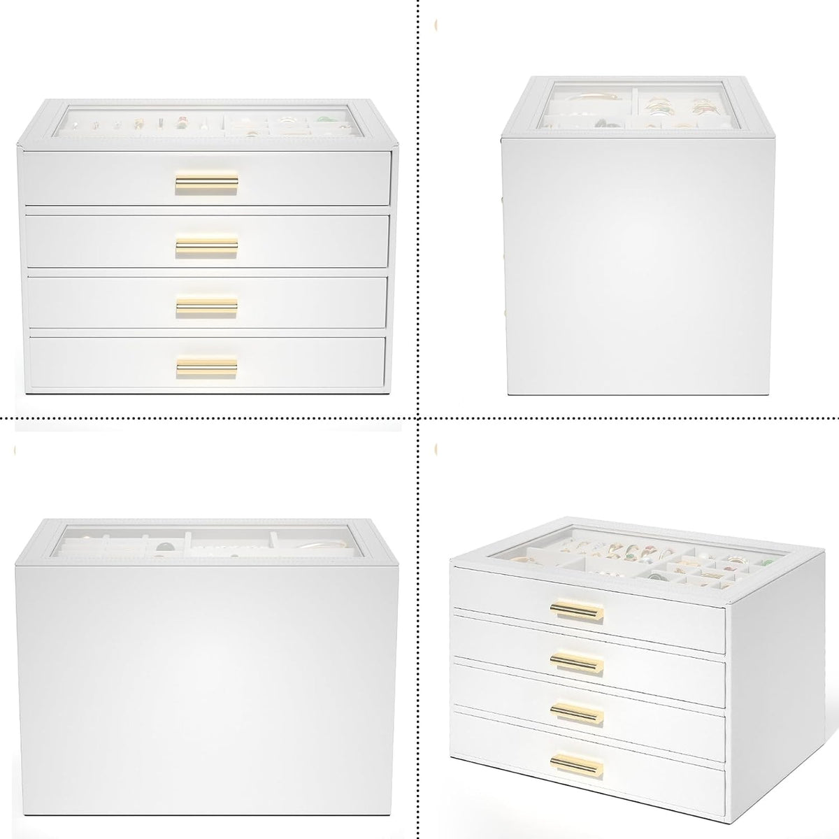AKOZLIN Jewelry Box Organizer with Clear Lid 4 Drawers White