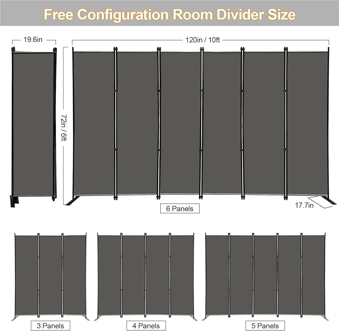 MAYOLIAH 6 Panel Folding Privacy Screen 9ft Wide, 6ft Tall Partition Room - Image 5