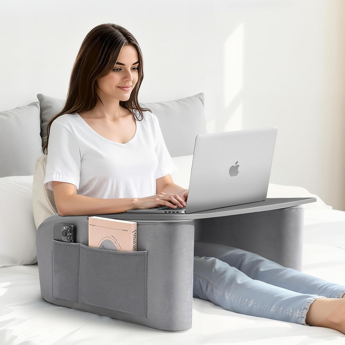 OPTIXCELL Reading Pillow with Arm Rests,Lap Desk Pillow for Bed & Couch