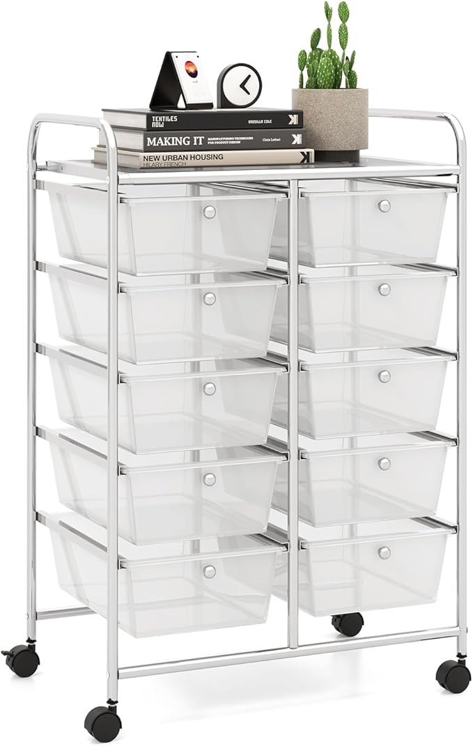 LDAILY 10 Drawer Rolling Cart, Storage Cart Organizer on Wheels, Drawer Cart by LDAILY
