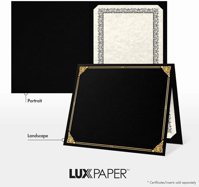LUXPaper 9.5" x 12" Certificate Holders | Black Linen | Embossed Gold Foil - Image 5