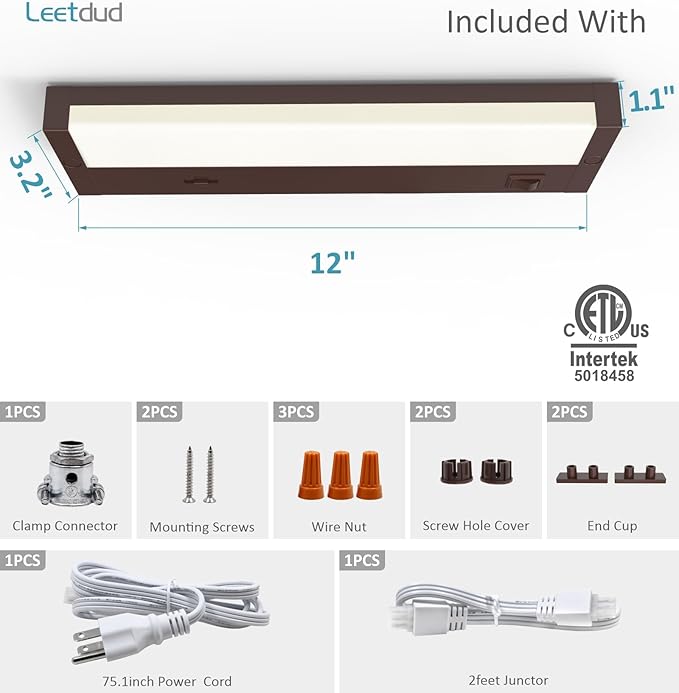 Leetdud LED Under Cabinet Lighting Hardwired or Plug in, 12 Inch 6W, Dimmable 5 - Image 9
