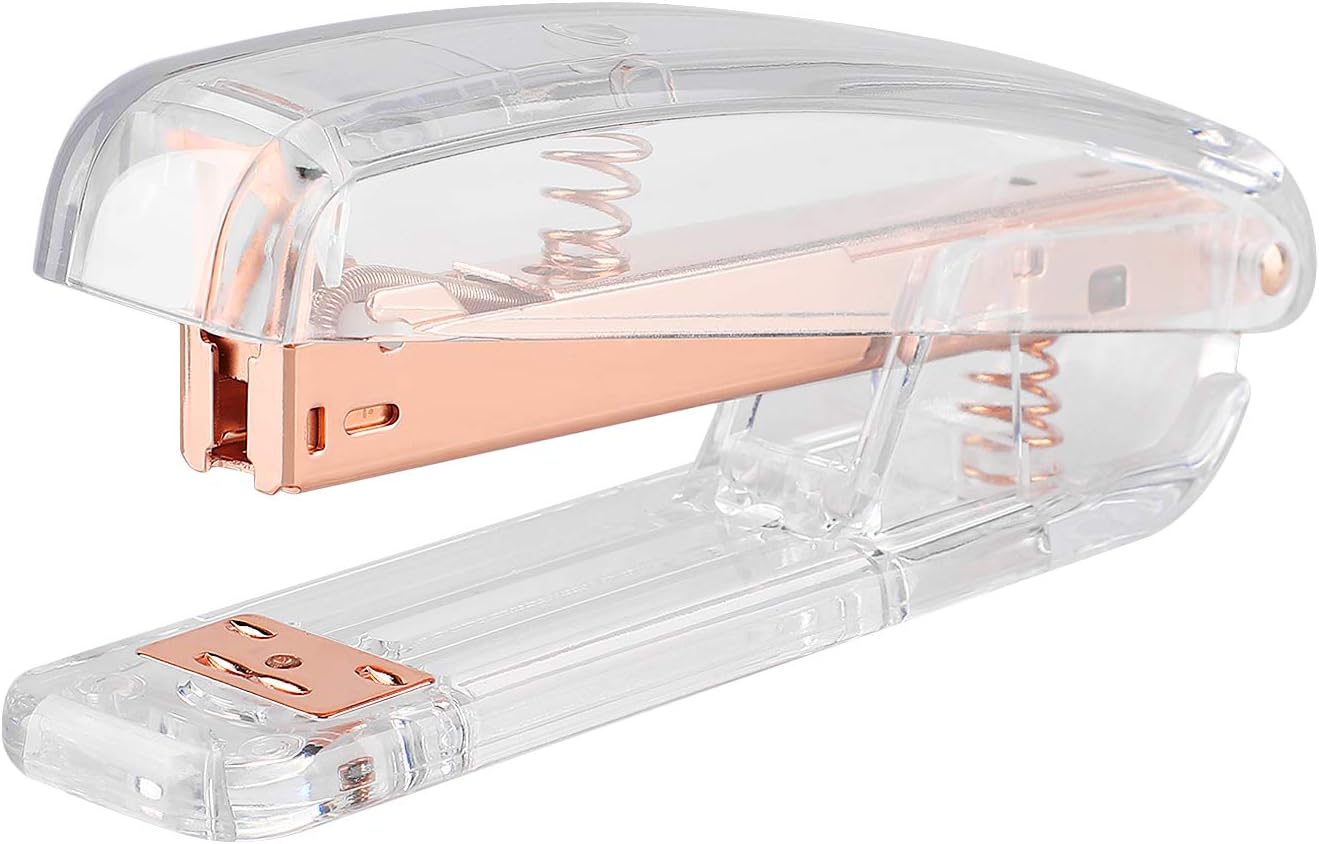 KIDMEN Rosegold Desk Accessory Kit,Set of Stapler, Staple Remover,1000pcs Staples,Tape Dispenser,Big Diamond Ballpoint Pen and 10pcs Binder Clips