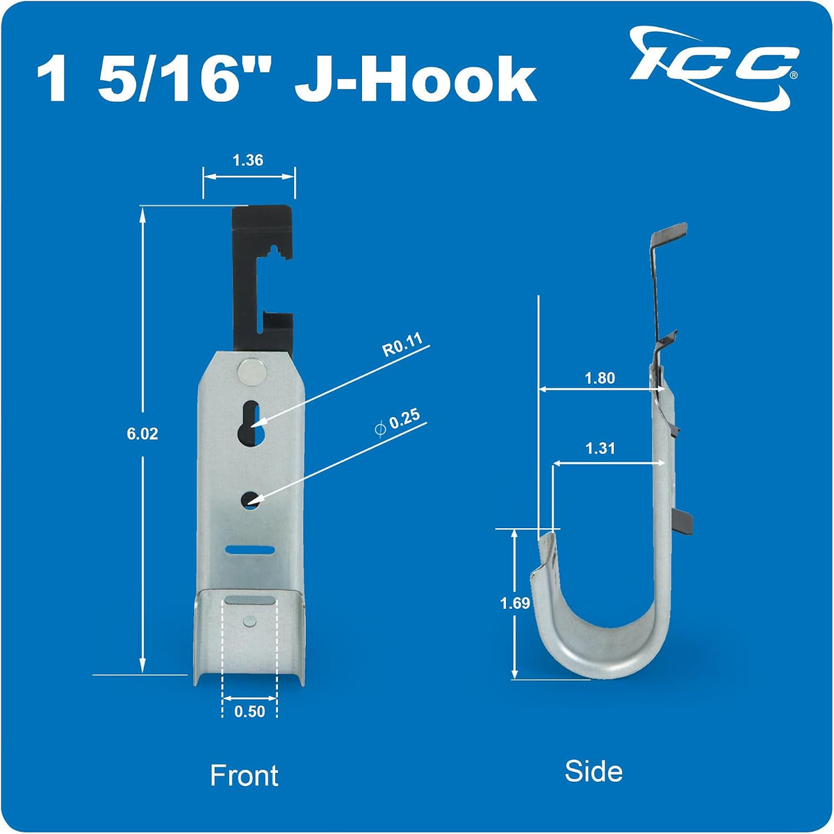ICC 1-5/16-Inch Batwing J Hook Cable Management, Without Clip, 25-Pack
