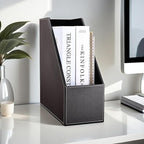 KINGFOM Wooden Leatherette Desktop File Folder Organizer and Document File - Image 2