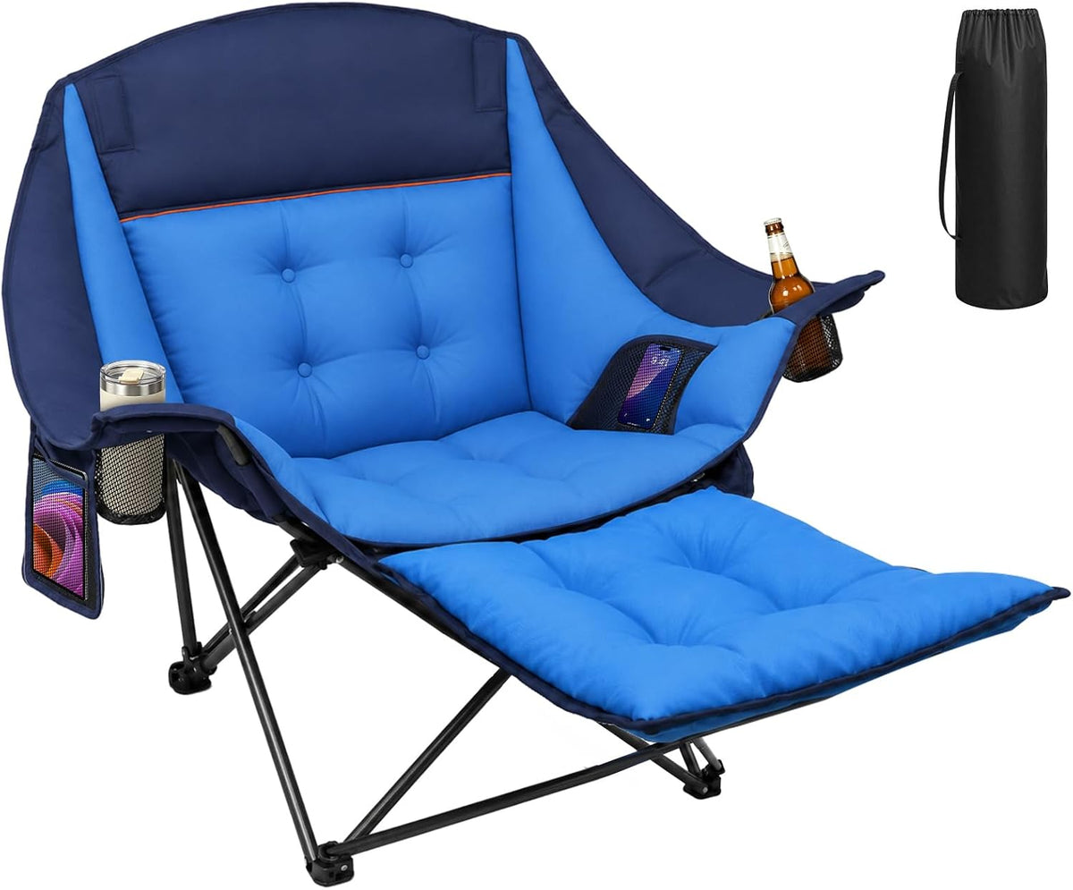Suteck Camping Chair with Foot Rest, Oversized Padded Folding Chairs, Blue