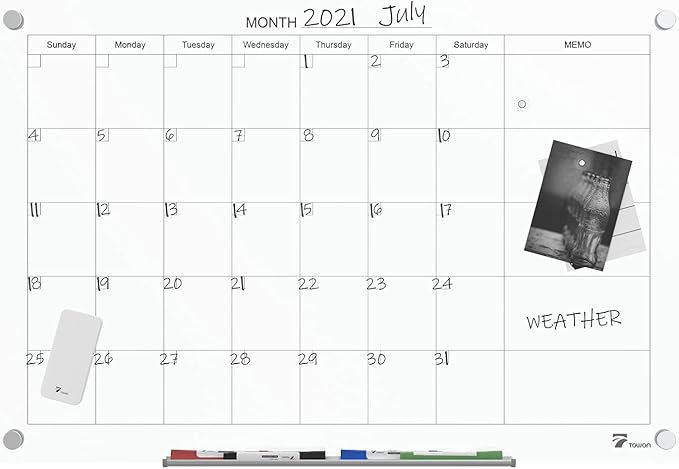 TOWON 36 x 24 Inches Tempered Glass Calendar Dry Erase Board - Image 4