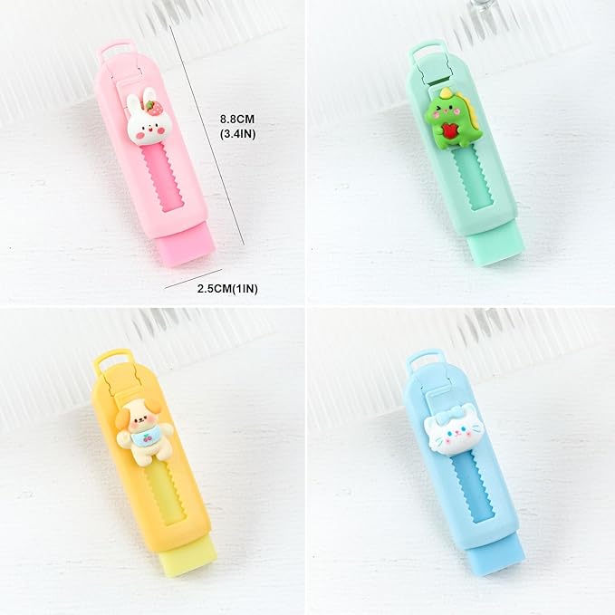 BetterJonny Sliding Retractable Eraser, 4 Color Push Pull Erasers and 8 Refills - Image 6