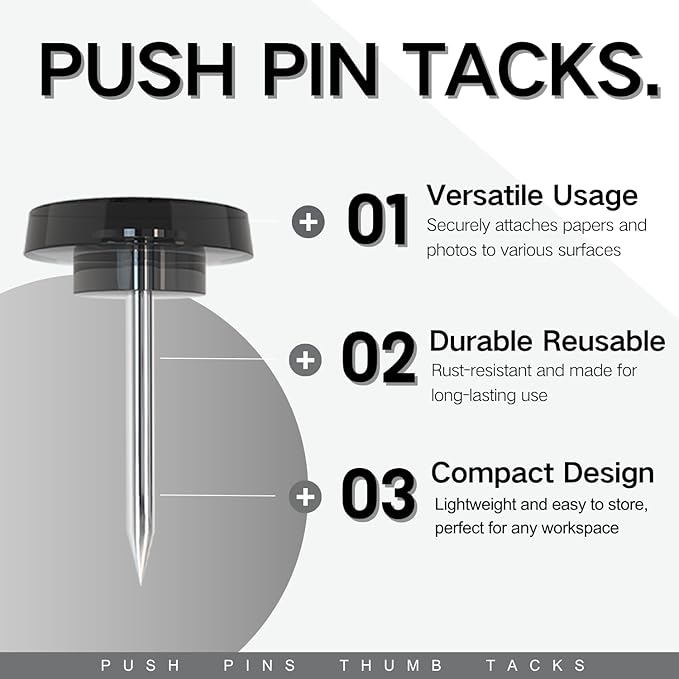 150 PCS Flat Black Push Pins for Wall Clear Thumb Tacks for Walls Flat - Image 2