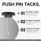 150 PCS Flat Black Push Pins for Wall Clear Thumb Tacks for Walls Flat - Image 2