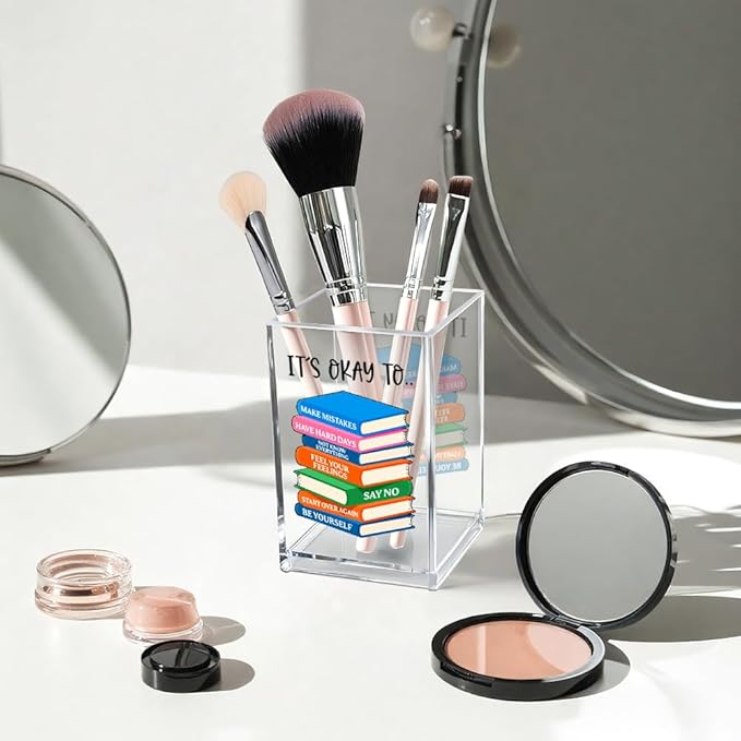 Vgrti It's Okay To Make Mistakes Acrylic Cosmetic Pencil Pen Holder Cup - Image 3