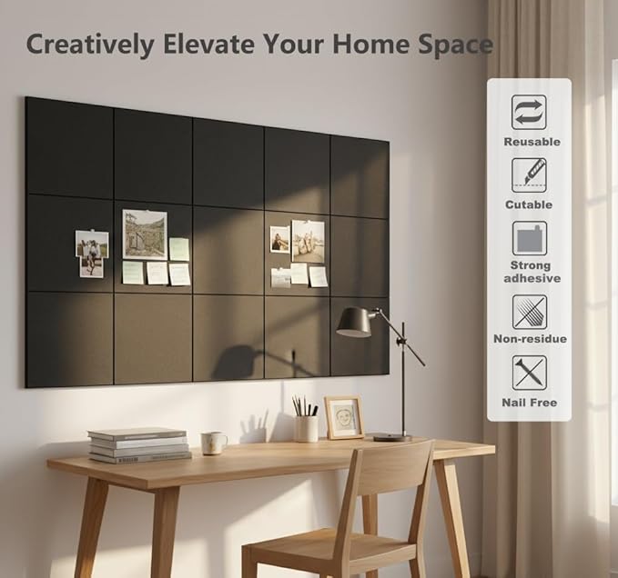 G Gamit Large Felt Wall Tiles Bulletin Board 59”x36”, Large Cork Board - Image 5