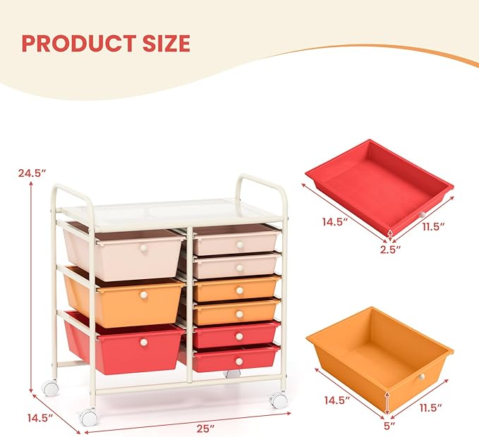 LDAILY 9 Drawer Rolling Storage Cart, Rolling Cart - Image 3