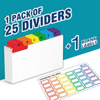Chell 3"x5" Index Card Dividers, A-Z Tabbed, with Blank Stickers, 1 Set | Bright Colors, Heavyweight, Made of 110 lb. Cover Weight Paper, Alphabetical, Blank Stickers