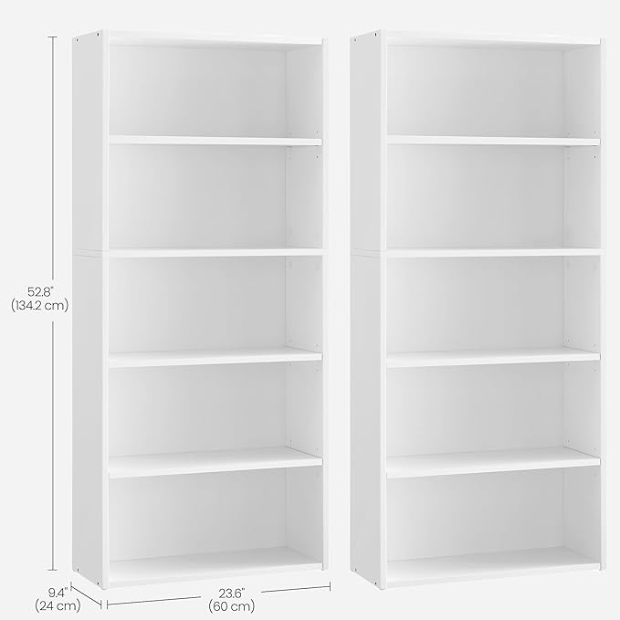 VASAGLE Set of 2 Bookshelves, 23.6 Inches Wide, 5-Tier Open Bookcases - Image 3