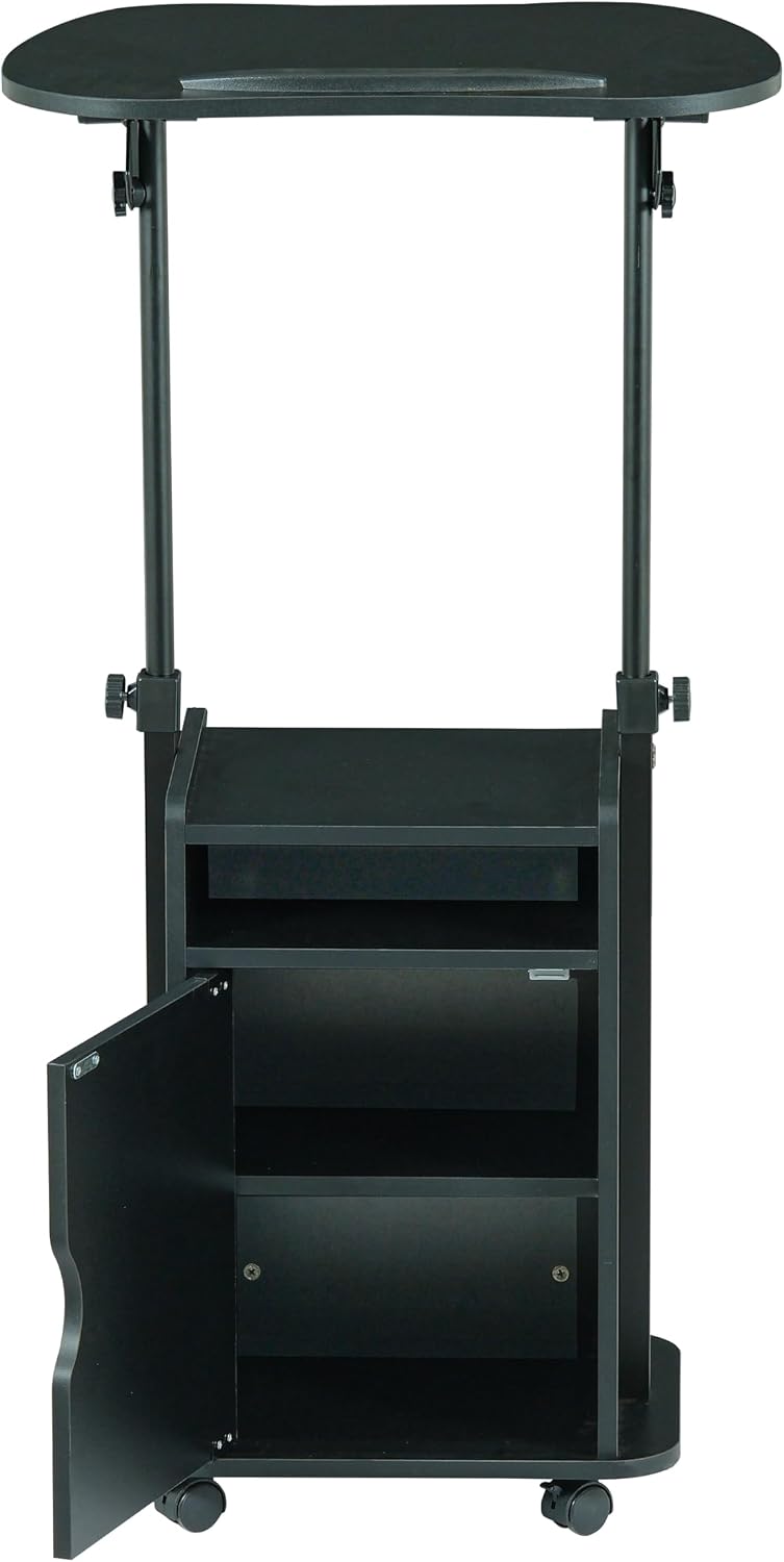 Techni Mobili Adjustable Laptop Cart w/Storage, Rolling Mobile Desk, Black