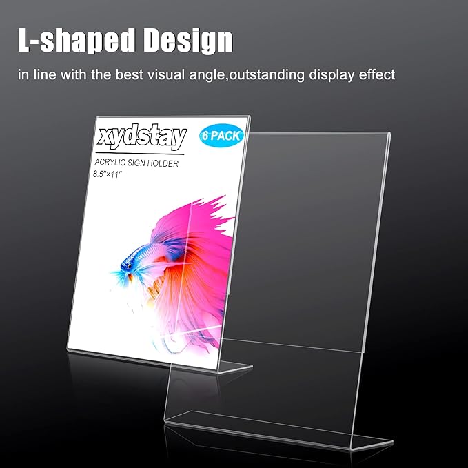 xydstay 6pack 8.5x11 Acrylic, L Shape Clear Plastic, Menu Holder, Unbreakable - Image 3