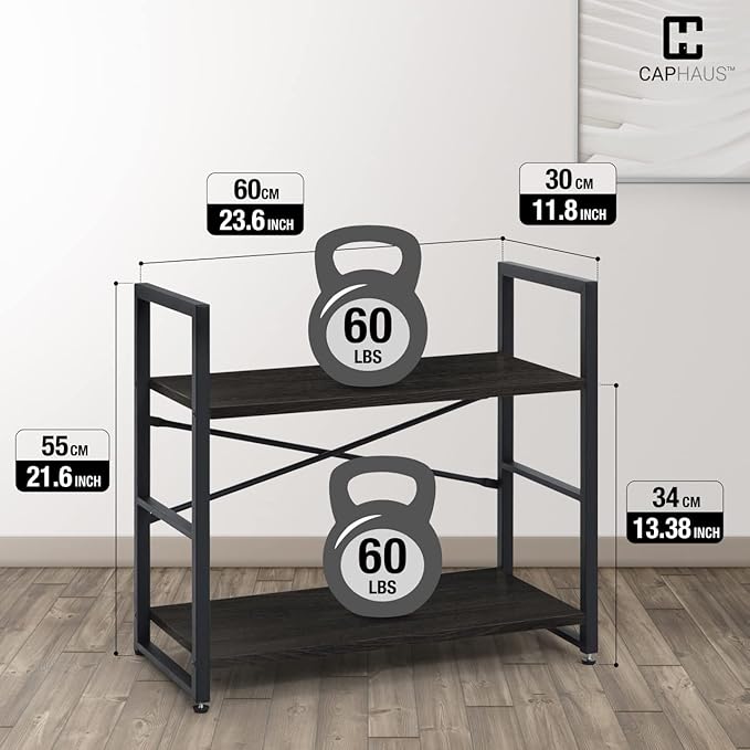 CAPHAUS 2 Tier Small Bookshelf, 24 Inch Width Free Standing Shelf, Bookcase - Image 3