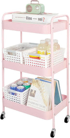 LIWNYRK 3 Tier Pink Rolling Cart by LIWNYRK