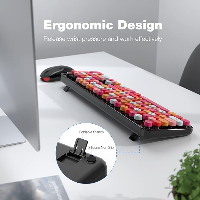 MOFII Wireless Keyboard and Mouse Combo, 2.4GHz Retro Full Size Typewriter - Image 3