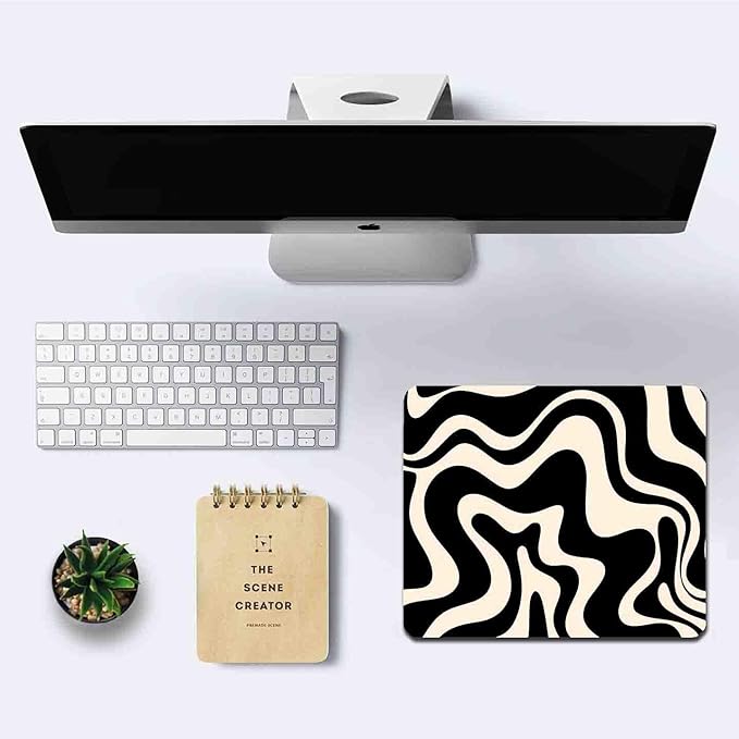 IMAYONDIA Black and White Mouse Pad, Liquid Swirl Retro Mouse Pad, Abstract - Image 6