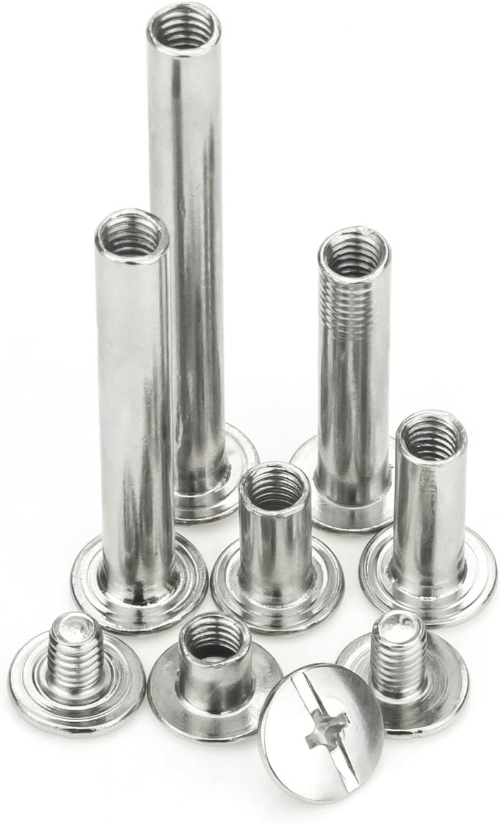 120 Pieces M5 x 5/10/15/25/35/45mm Chicago Screw Binding Screws Posts Assortment Kit for DIY Leather Bookbinding Crafts