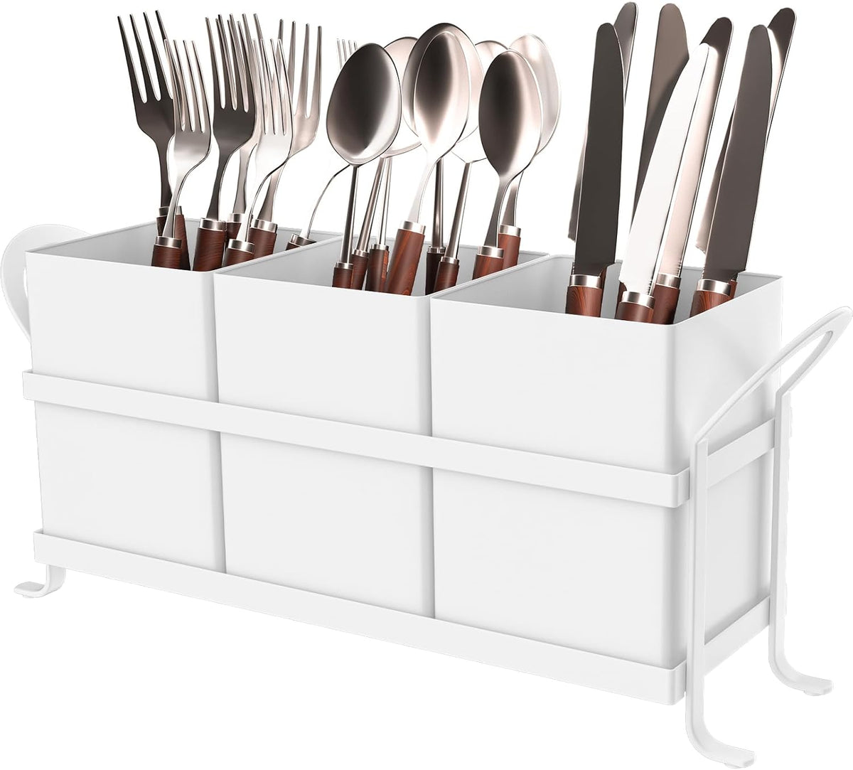 White Kitchen Utensil Holder - Chic Silverware Holder for Party, Compact and ...