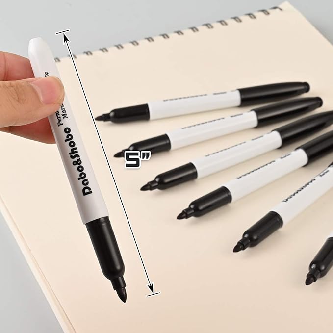 Dabo&Shobo 60 Pack Black Permanent Markers, Fine Point, Works on Plastic - Image 4